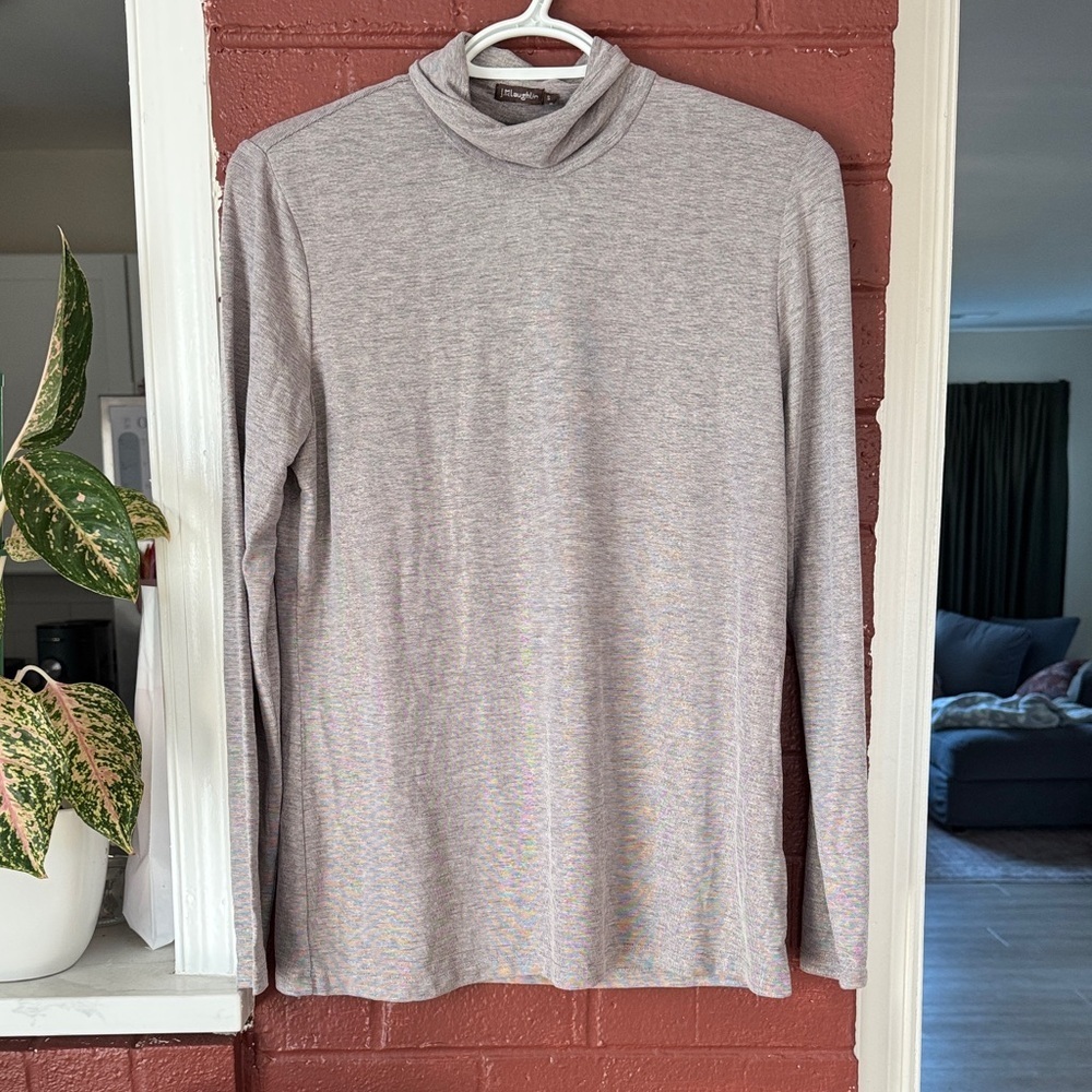 J. McLaughlin Brown, White, and Metallic Long Sleeve Turtleneck